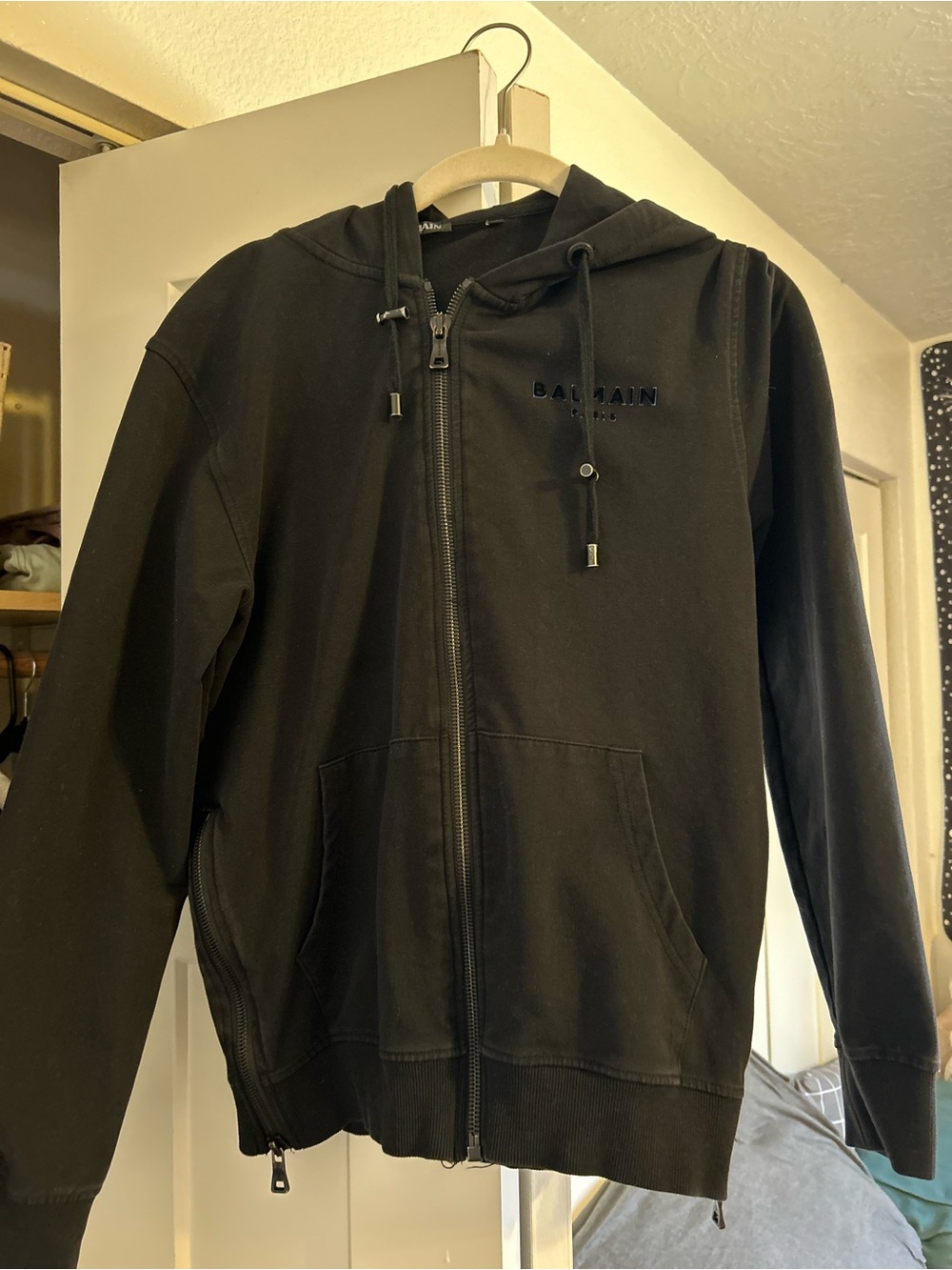 Balmain Black Hooded Zip Jacket